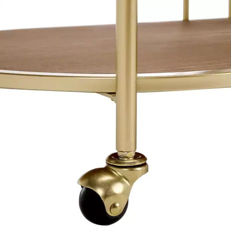 2-Tier Bar Cart with Ice Bucket, Brushed Gold & Natural Wood, Home Entertaining