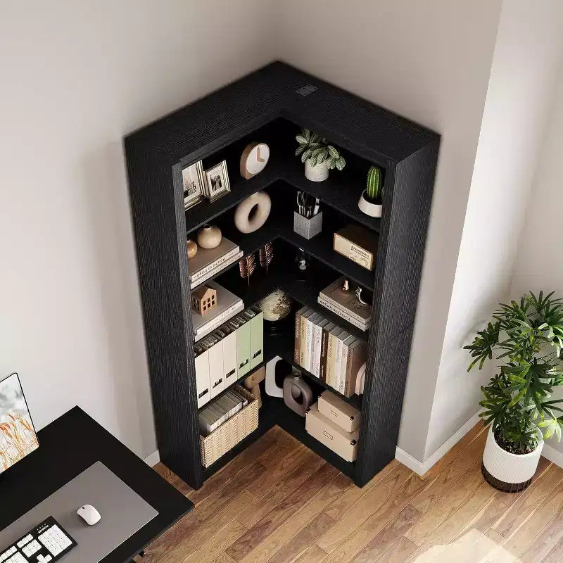 71.8'' Corner Bookshelf, 5-Tier Wooden Farmhouse Bookcase w/Anti-Tipping Kit, Storage Organizer