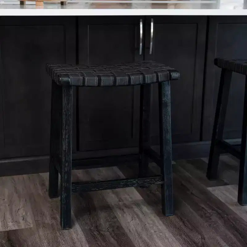 Backless Counter Stool with Faux Leather Seat, 25" Height