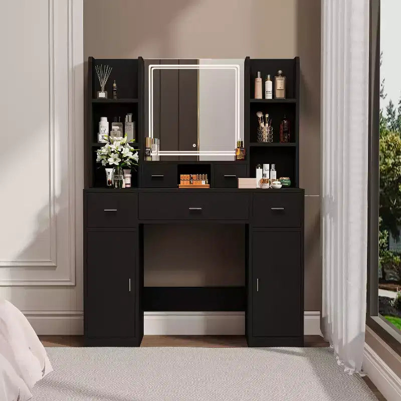 Lighted Vanity Table with Drawers, Storage Cabinet & Dressing Pad for Bedroom