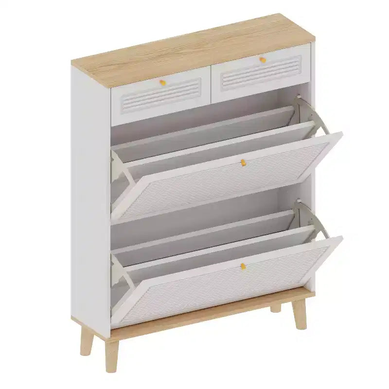 Freestanding Shoe Cabinet with 2 Flip Doors, Adjustable Shelf & 2 Drawers