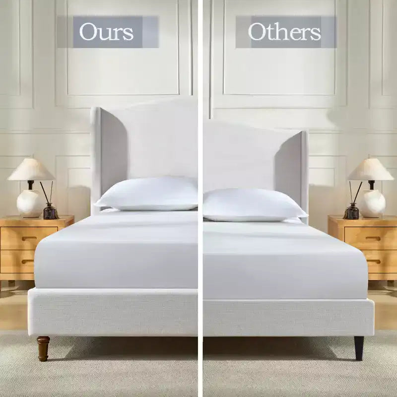 Chenille Upholstered Wingback Platform Bed Frame with 54" Camelback Headboard