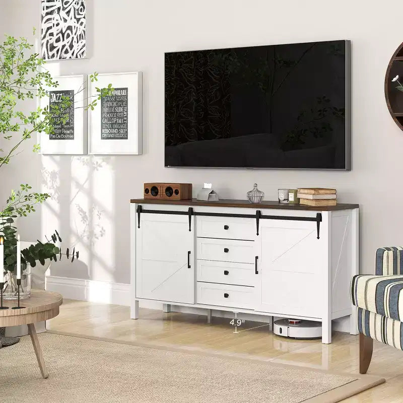 59" Farmhouse Sideboard Buffet Cabinet with Sliding Barn Doors, Drawers & Adjustable Shelves