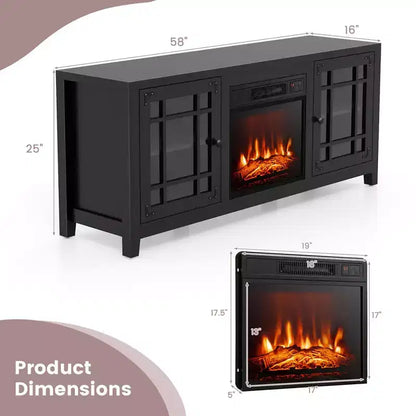 58" Fireplace TV Stand for TVs up to 65" with 1400W Electric Fireplace Insert