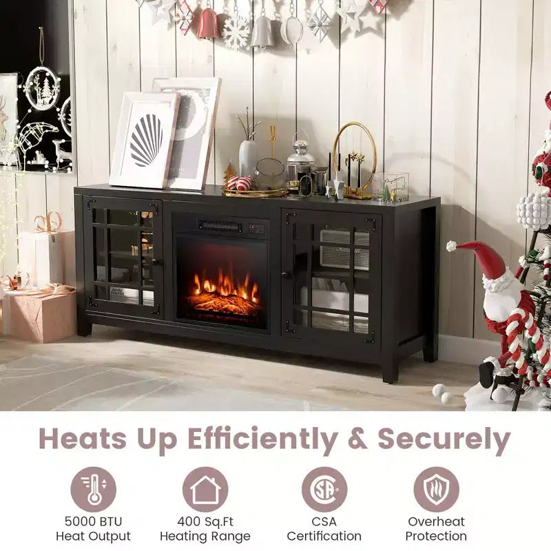 58" Fireplace TV Stand for TVs up to 65" with 1400W Electric Fireplace Insert