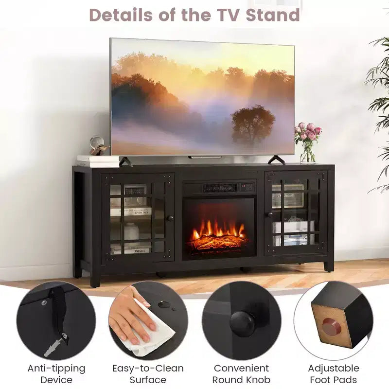 58" Fireplace TV Stand for TVs up to 65" with 1400W Electric Fireplace Insert