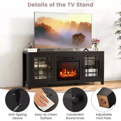58" Fireplace TV Stand for TVs up to 65" with 1400W Electric Fireplace Insert