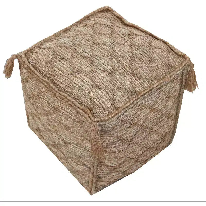 HomeRoots 18 Brown Jute Cube Trellis Pouf Ottoman