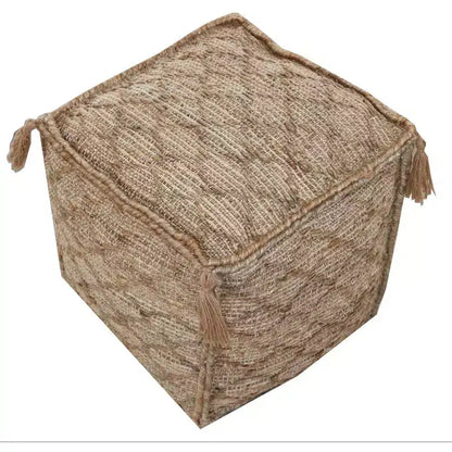 HomeRoots 18 Brown Jute Cube Trellis Pouf Ottoman
