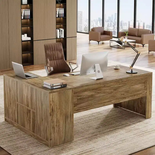 Lantine 70.87 L-Shaped Executive Desk, Large Office Computer Table with File Cabinet