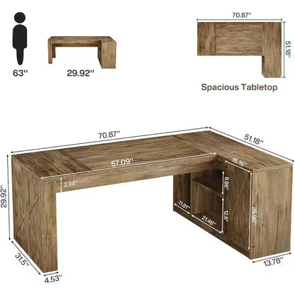 70.87" L-Shaped Executive Office Desk with File Cabinet for Home Office