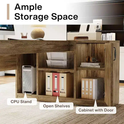70.87" L-Shaped Executive Office Desk with File Cabinet for Home Office