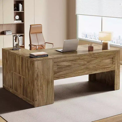 70.87" L-Shaped Executive Office Desk with File Cabinet for Home Office