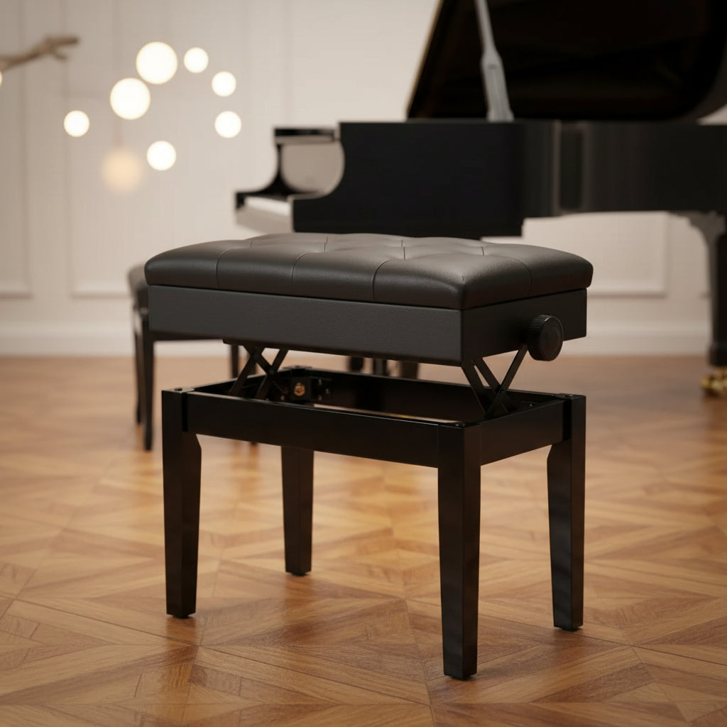Yescom Piano Bench PU Leather Storage Adjustable Height Padded Seat Keyboard Black