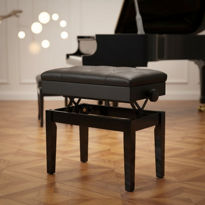 Yescom Piano Bench PU Leather Storage Adjustable Height Padded Seat Keyboard Black