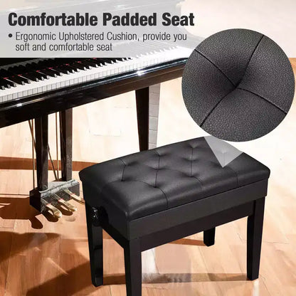 Adjustable Height Piano Bench with PU Leather Padded Seat & Storage, Black