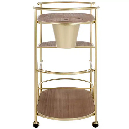 2-Tier Bar Cart with Ice Bucket, Brushed Gold & Natural Wood, Home Entertaining
