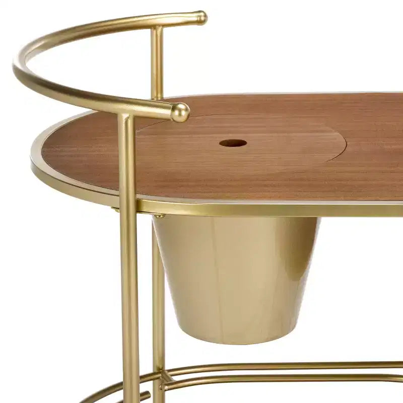 2-Tier Bar Cart with Ice Bucket, Brushed Gold & Natural Wood, Home Entertaining