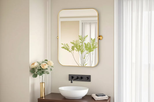 Iron Round Corner Rectangular Gold Metal Hanging Mirror 91x61x4cm