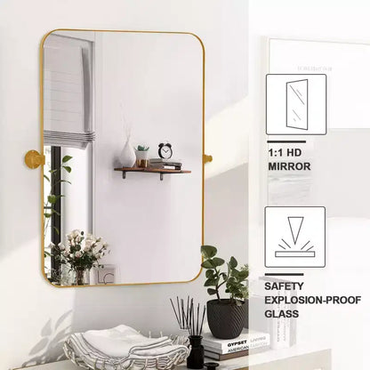 Iron Round Corner Rectangular Gold Metal Hanging Mirror 91x61x4cm