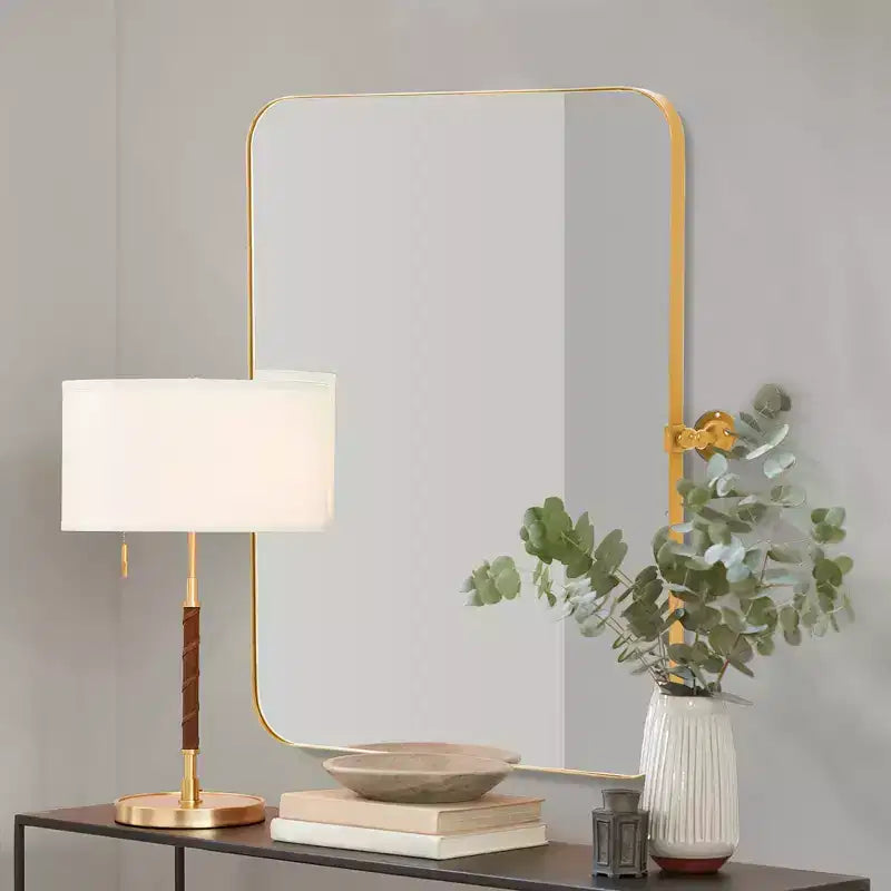 Iron Round Corner Rectangular Gold Metal Hanging Mirror 91x61x4cm