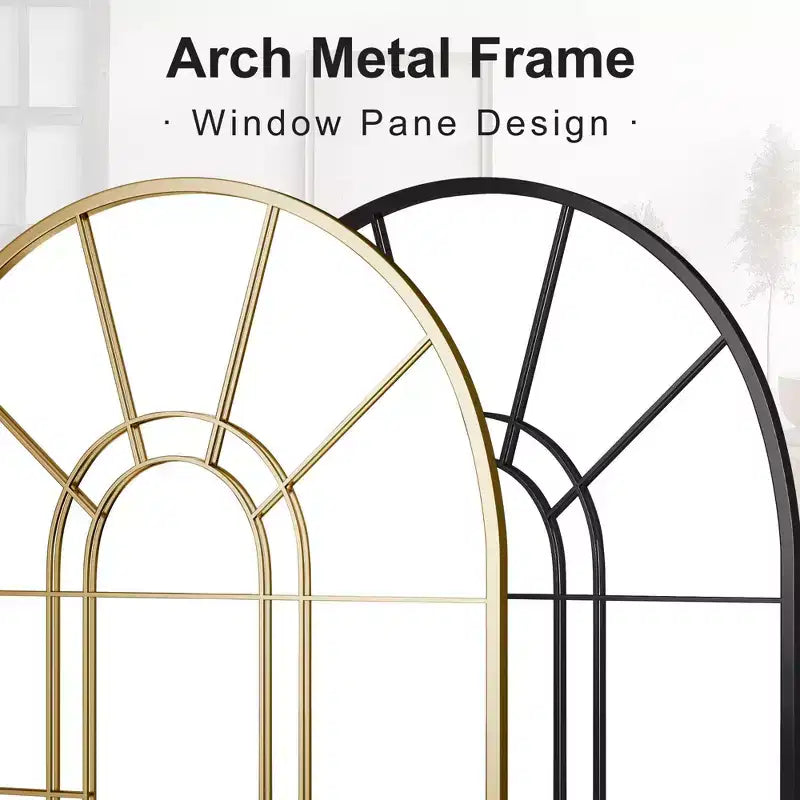 Iron Art Right Angle Double Arch Golden Grid Wall Mirror 105*70*2cm
