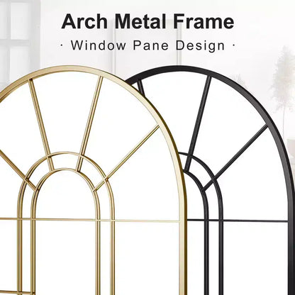 Iron Art Right Angle Double Arch Golden Grid Wall Mirror 105*70*2cm