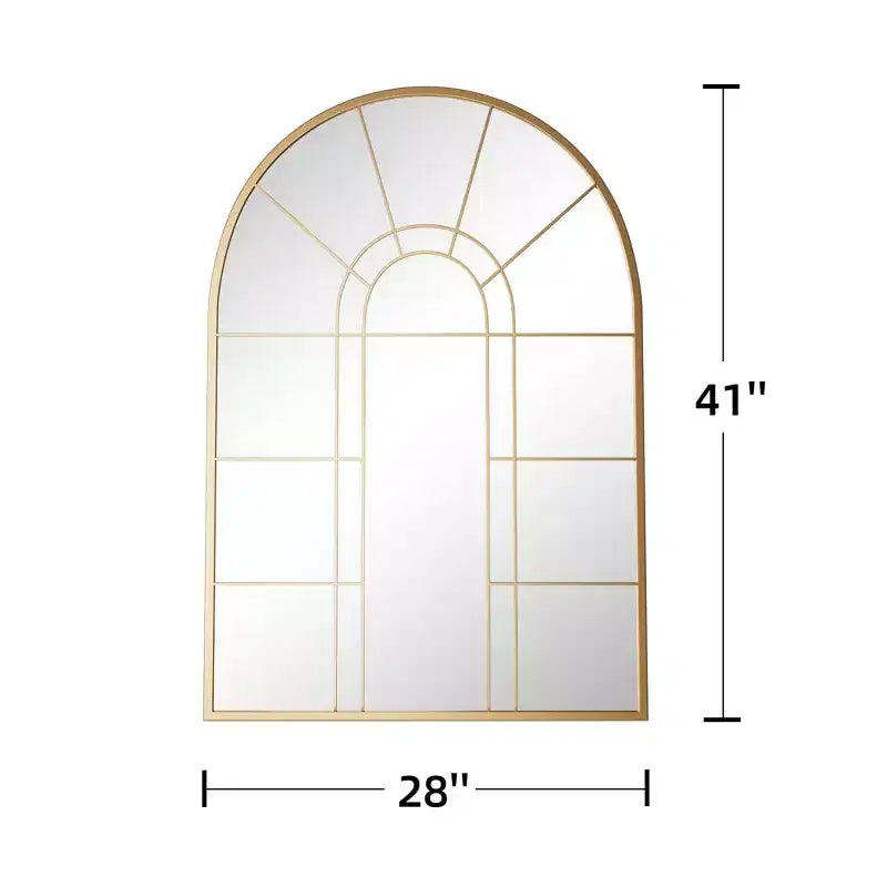 Iron Art Right Angle Double Arch Golden Grid Wall Mirror 105*70*2cm