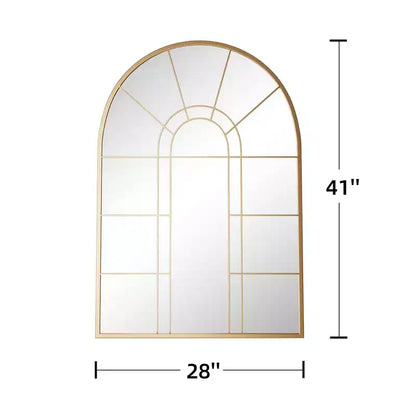 Iron Art Right Angle Double Arch Golden Grid Wall Mirror 105*70*2cm