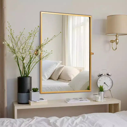 Iron Right Angled Rectangular Rotating Hardware Hanging Mirror in Gold 96x66x2.5cm