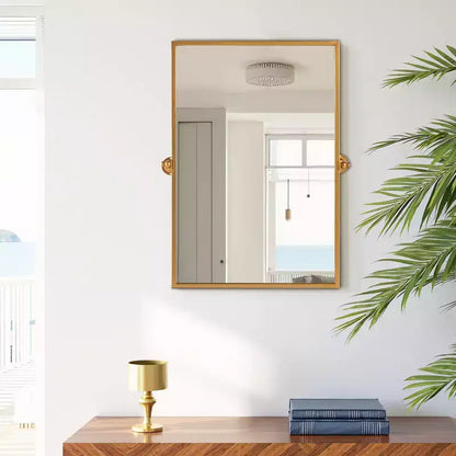 Iron Right Angled Rectangular Rotating Hardware Hanging Mirror in Gold 96x66x2.5cm