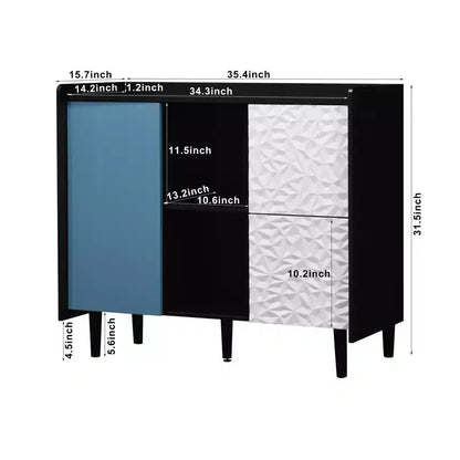 Black Sideboard with Red Doors - 2 Drawers, 2 Open Compartments, Modern Accent Cabinet