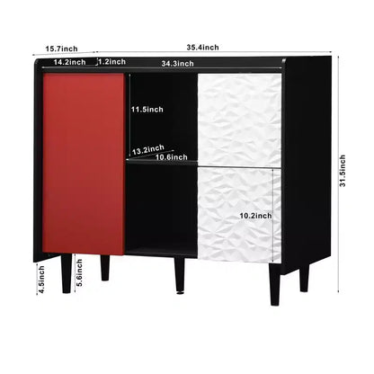 Black Sideboard with Red Doors - 2 Drawers, 2 Open Compartments, Modern Accent Cabinet