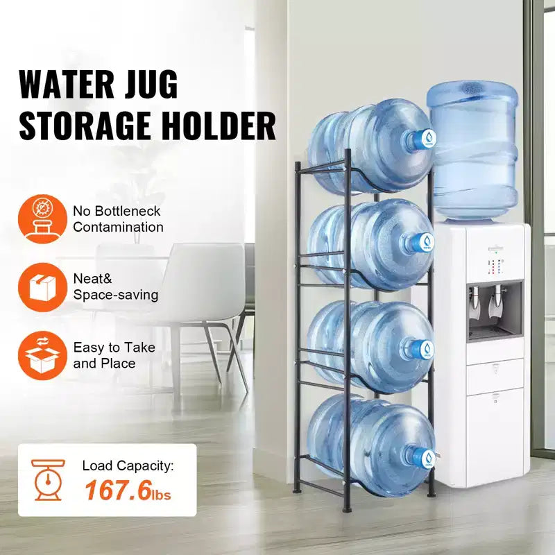 4-Tier Heavy Duty Water Jug Rack for 4 x 5-Gallon Bottles, Single Row