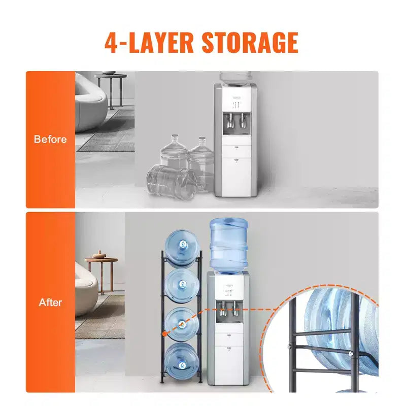 4-Tier Heavy Duty Water Jug Rack for 4 x 5-Gallon Bottles, Single Row