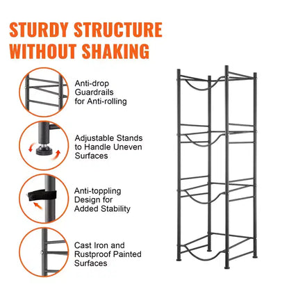 4-Tier Heavy Duty Water Jug Rack for 4 x 5-Gallon Bottles, Single Row