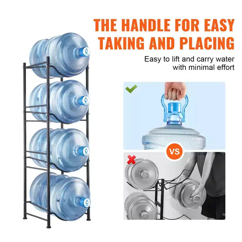 4-Tier Heavy Duty Water Jug Rack for 4 x 5-Gallon Bottles, Single Row