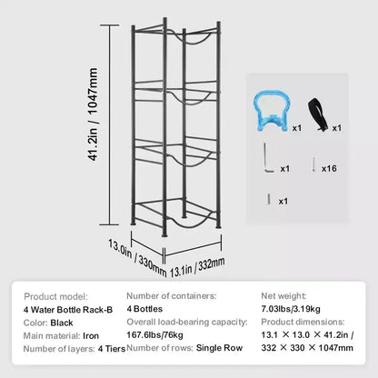 4-Tier Heavy Duty Water Jug Rack for 4 x 5-Gallon Bottles, Single Row