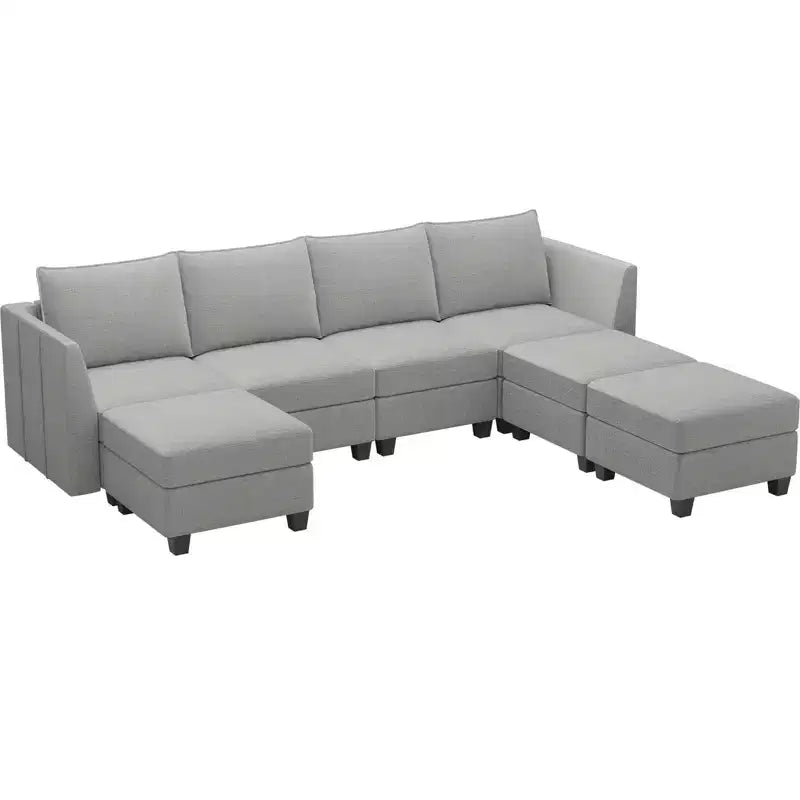 Large U-Shaped Chenille Modular Sectional Sofa with Storage & 7-Seat Chaise