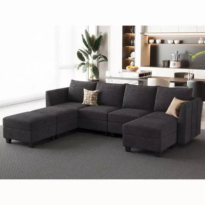 Large U-Shaped Chenille Modular Sectional Sofa with Storage & 7-Seat Chaise