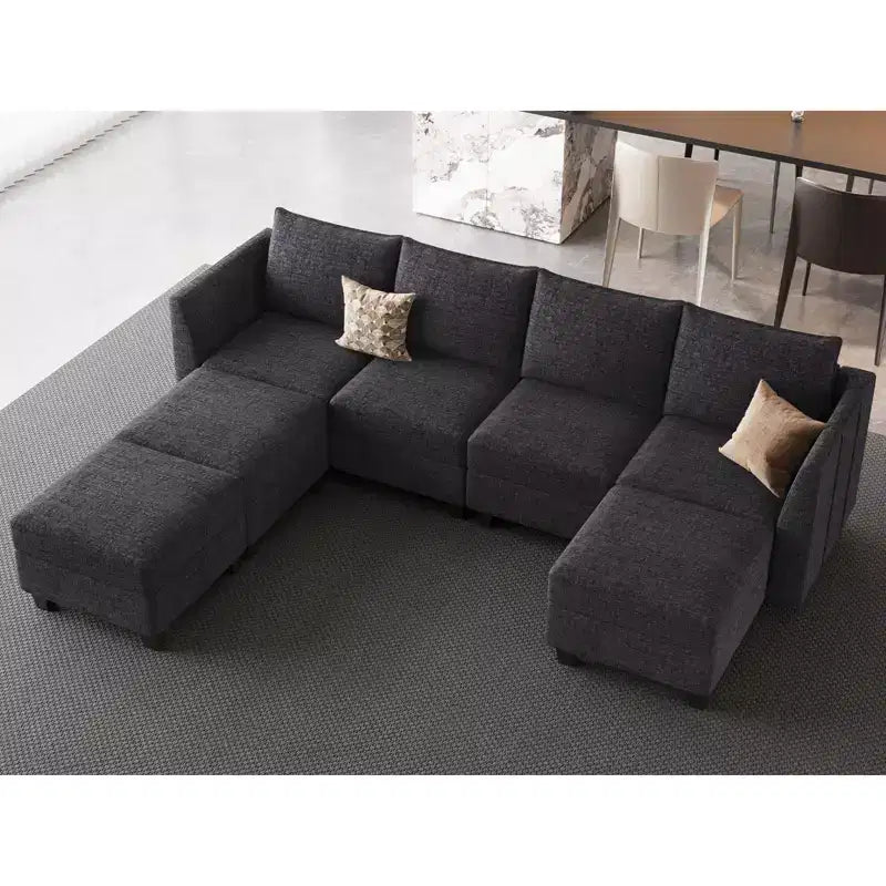 Large U-Shaped Chenille Modular Sectional Sofa with Storage & 7-Seat Chaise