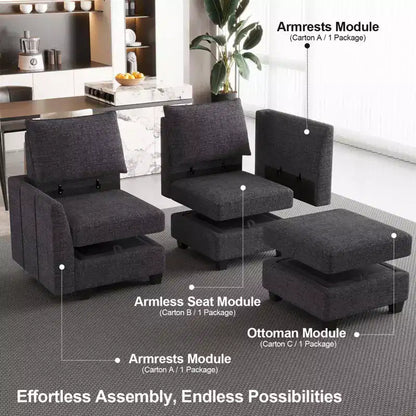 Large U-Shaped Chenille Modular Sectional Sofa with Storage & 7-Seat Chaise