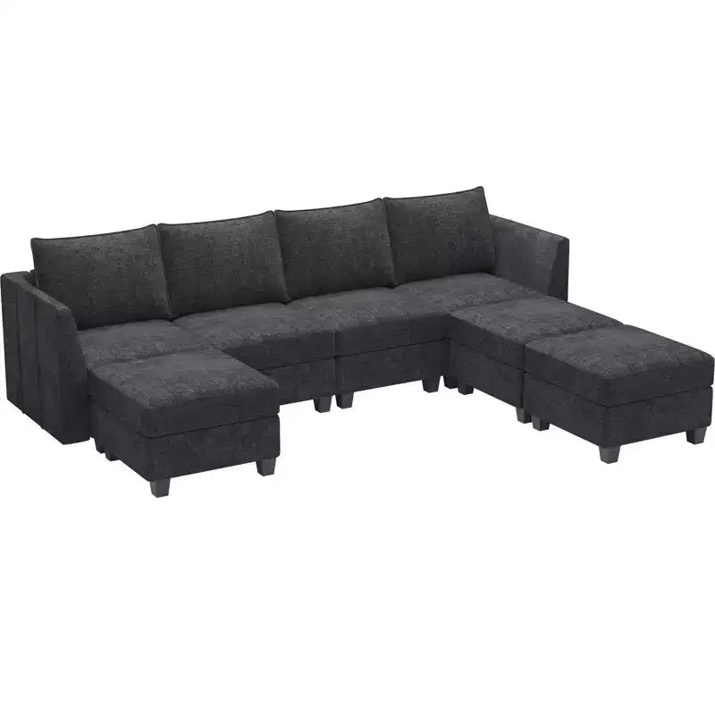 Large U-Shaped Chenille Modular Sectional Sofa with Storage & 7-Seat Chaise