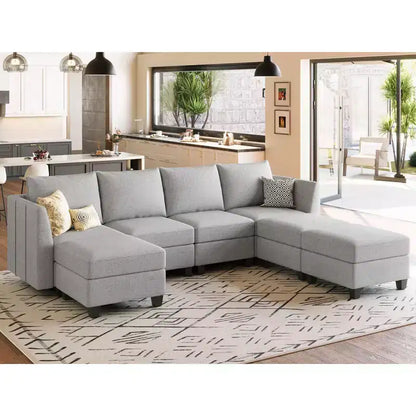 Large U-Shaped Chenille Modular Sectional Sofa with Storage & 7-Seat Chaise
