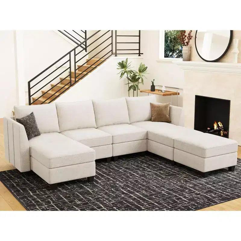 Large U-Shaped Chenille Modular Sectional Sofa with Storage & 7-Seat Chaise