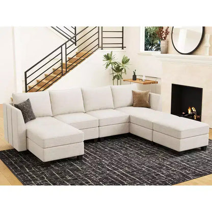Large U-Shaped Chenille Modular Sectional Sofa with Storage & 7-Seat Chaise