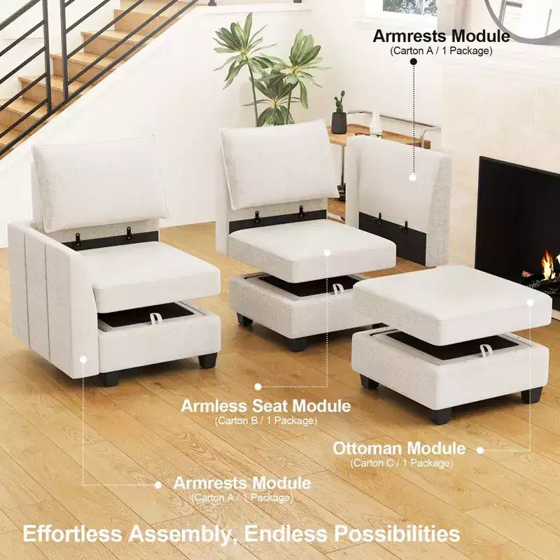 Large U-Shaped Chenille Modular Sectional Sofa with Storage & 7-Seat Chaise