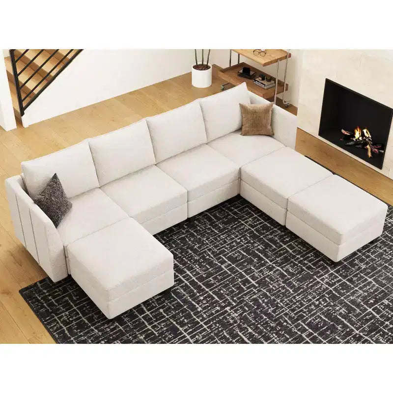 Large U-Shaped Chenille Modular Sectional Sofa with Storage & 7-Seat Chaise
