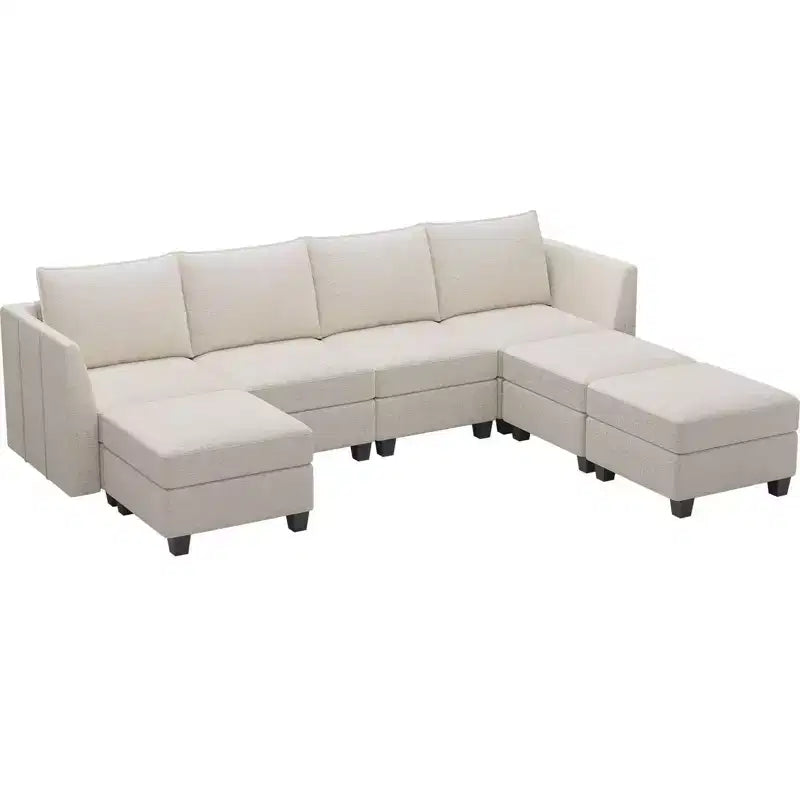 Large U-Shaped Chenille Modular Sectional Sofa with Storage & 7-Seat Chaise