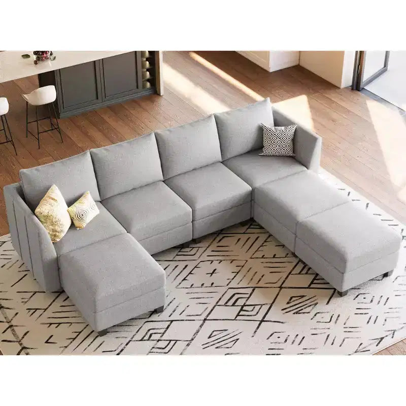 Large U-Shaped Chenille Modular Sectional Sofa with Storage & 7-Seat Chaise